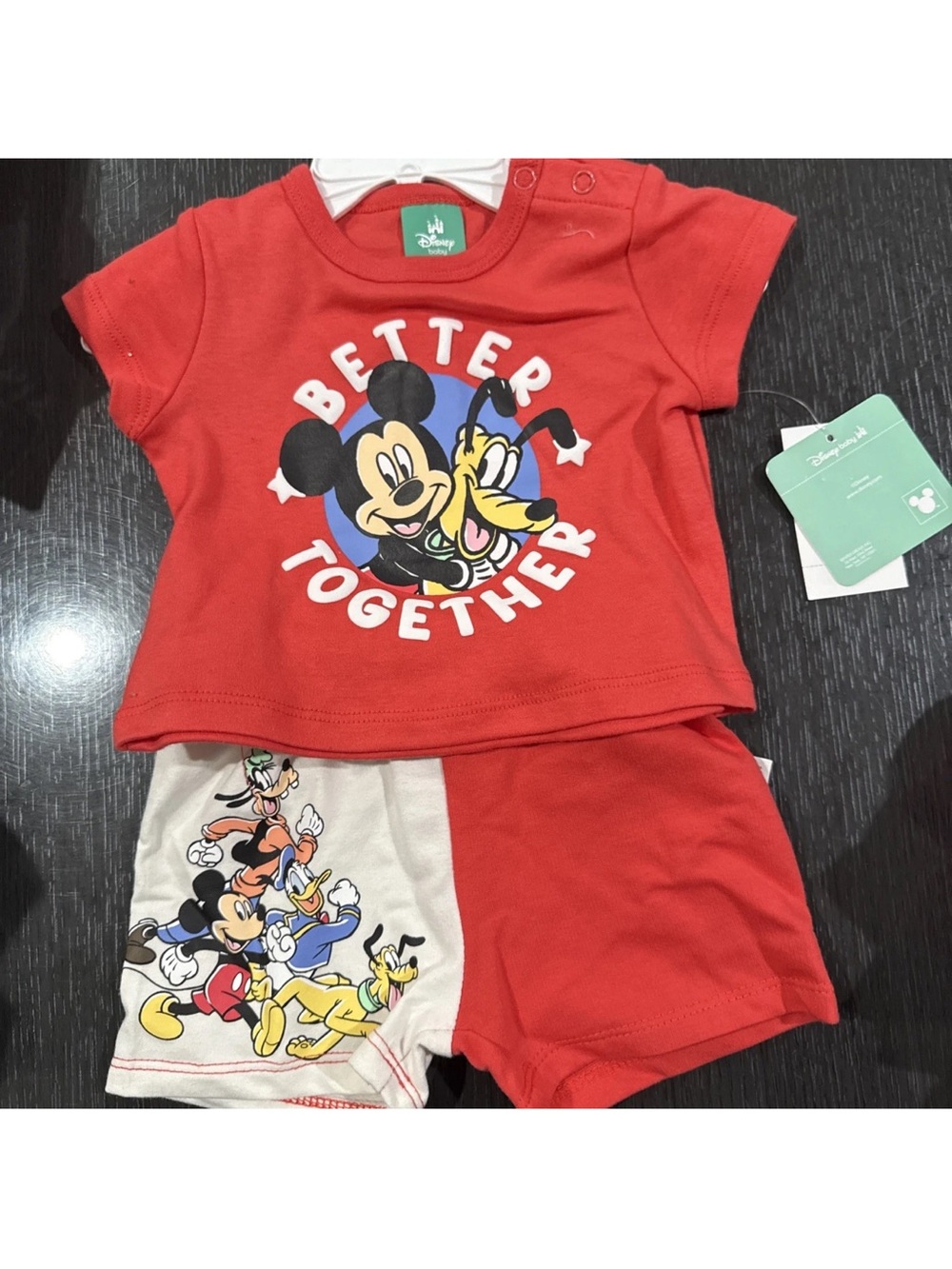 Disney Baby 2 Piece Set T Shirt And Shorts Mickey Size 3-6 Month Cartoon Graphic